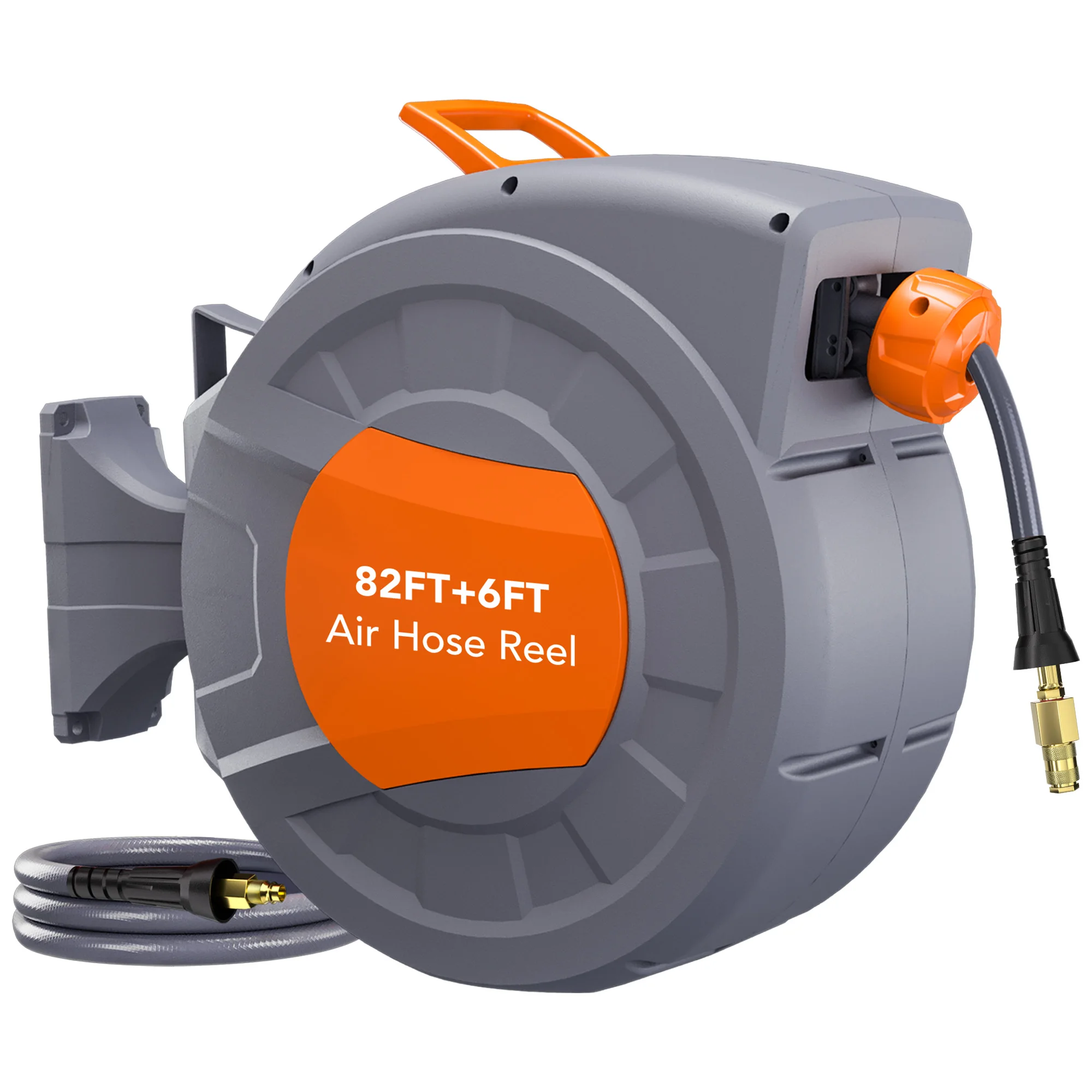 3/8 IN x 82 FT Retractable Air Hose Reel, Wall Mount Air Compressor Hose Reel with 6 FT, Max 300 PSI, Automatic Hose Reel