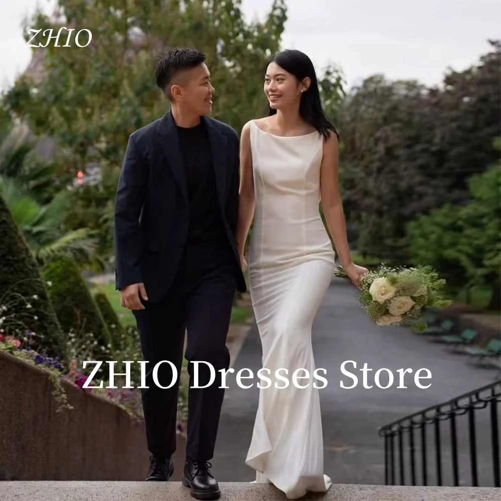 

ZHIO Simple Backless Wedding Dress Mermaid Floor Length Evening Party Dresses Gown Korea Photo Shoot Customized Elegant