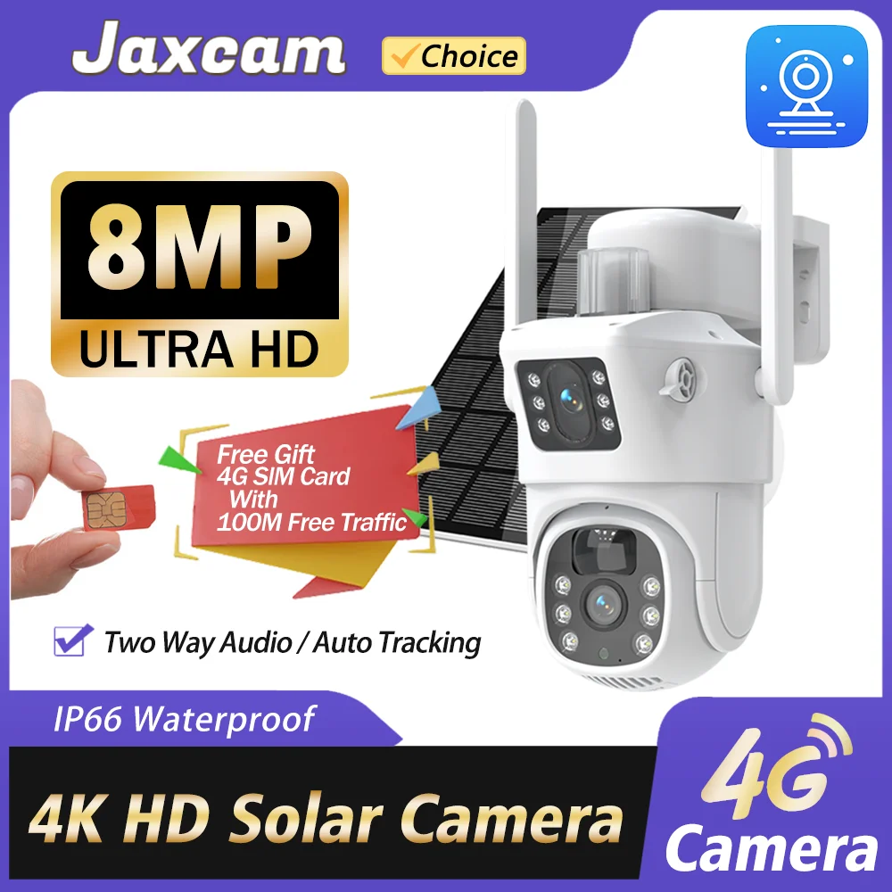 

4K 8MP 4G Sim Card Battery Camera Dual Lens Auto Tracking 2-Way Audio Outdoor Security Cameras with Solar Panel Free SIM Camera