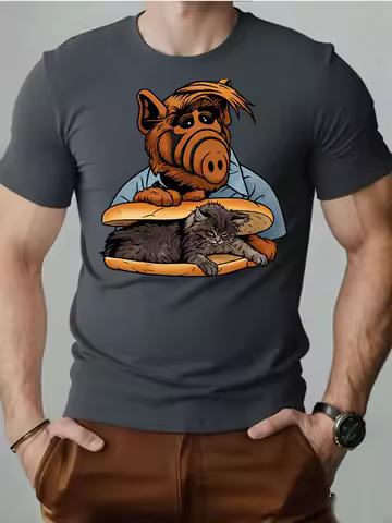 Heavy 100% pure cotton high street fashion creative funny printed casual round neck short sleeved T-shirt