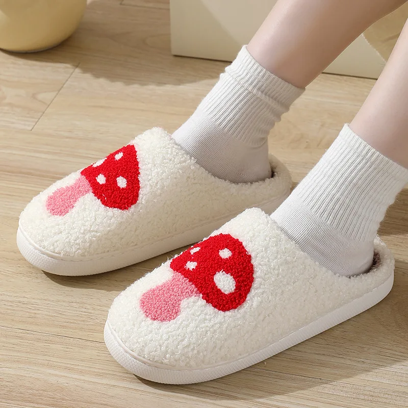 Slippers for Girl Women Sewant Mushrooms Flat Warm Winter Fall Couple Non-Slip Wear-resistant Thick Bedroom Home Ladies Shoes