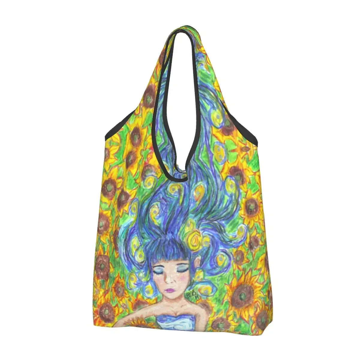 

Custom Van Gogh Girl Shopping Bag Women Portable Large Capacity Groceries Art Painting Tote Shopper Bags