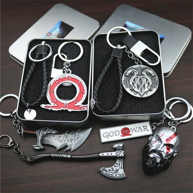 HQ لعبة إله الحرب 4 كراتوس المفاتيح للرجال قلادة الحارس درع حلقة رئيسية سلسلة معدنية كراتوس مفتاح سلسلة للحقائب مجوهرات هدية