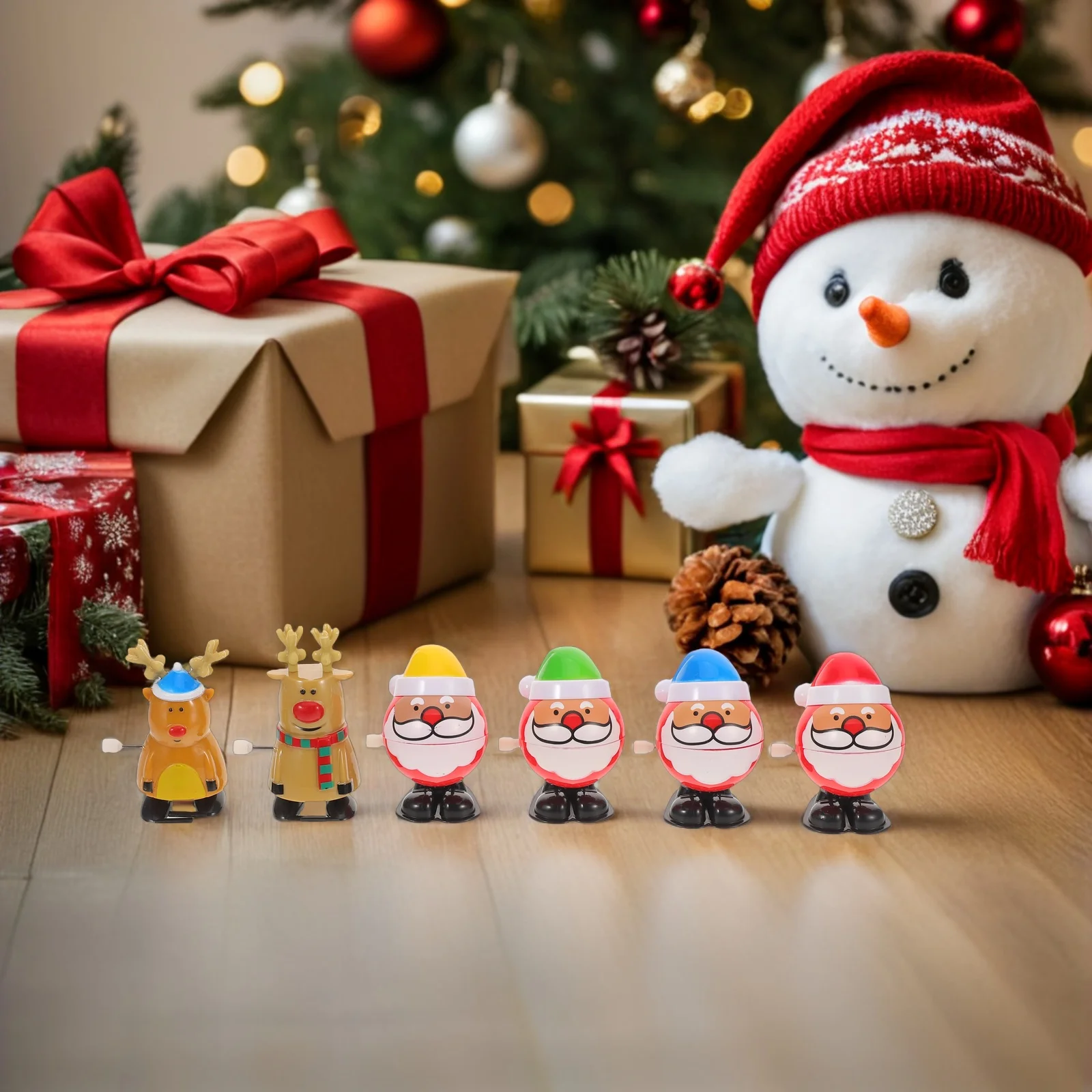6 pçs natal acabar rena andando figuras de relógio favores festa novidade portátil crianças decoração do feriado