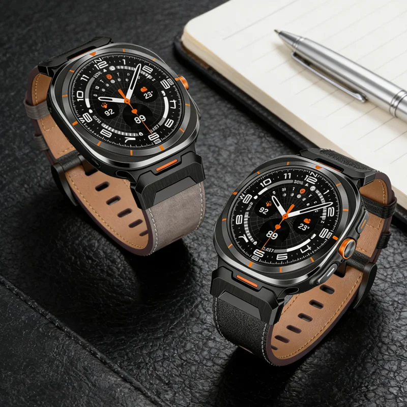 Leder-Metall-Schnittstellenarmband für Samsung Galaxy Watch Ultra 2022, High-End-Business-Armband, Galaxy Watch Ultra 47 mm Zubehör