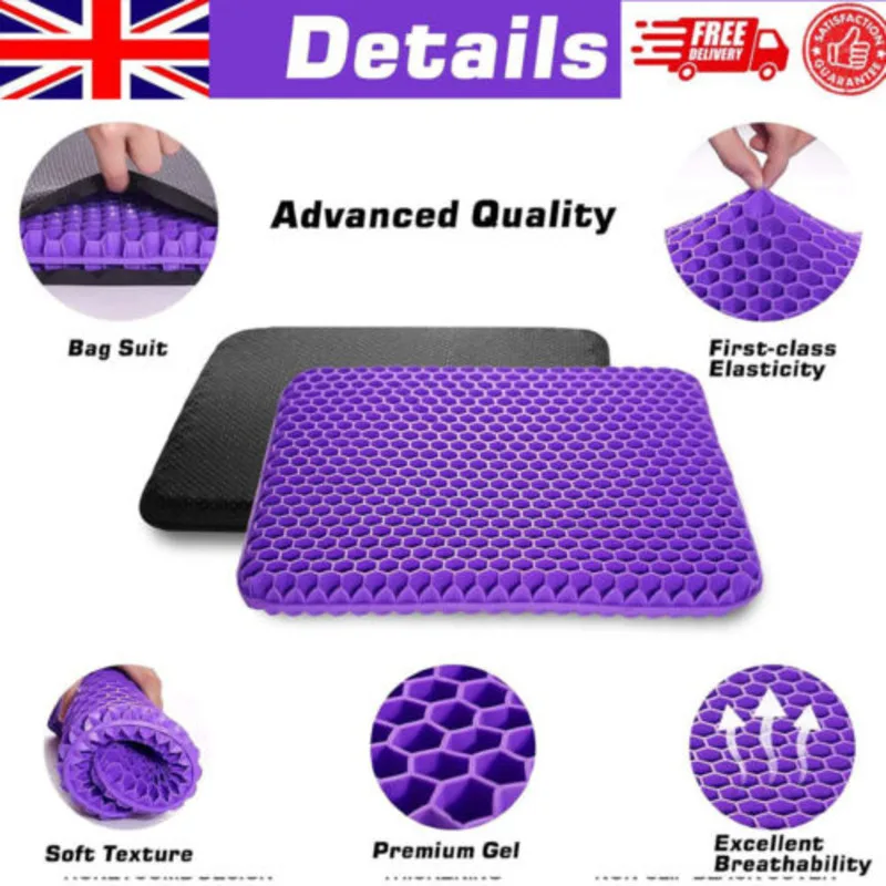 Portable Coog Gel Seat Cushion Pressure Relief For Office Car Chair Pad UK