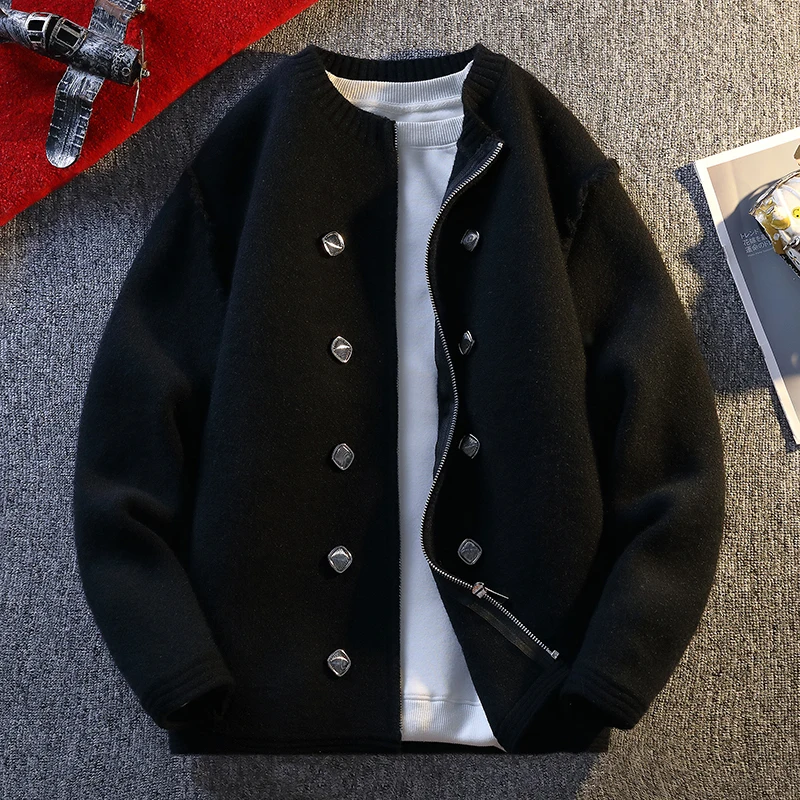 

Новый стиль, молодежная повседневная верхняя одежда, которую можно стирать в машине, свободный крой, новый открытый кардиган с круглым вырезом, свитер, куртка для мужчин, зима