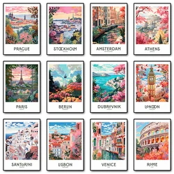 Retro European Travel Landscape City Rome Italy London Paris Posters Prints Canvas Painting Wall Art Picture for Room Home Decor