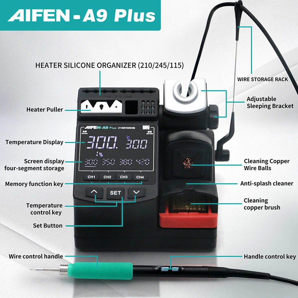 AIFEN A9Plus Soldering Station Compatible Soldering Iron Tip 210/245/115 Handle Phone Repair  Electronic Welding Rework Station