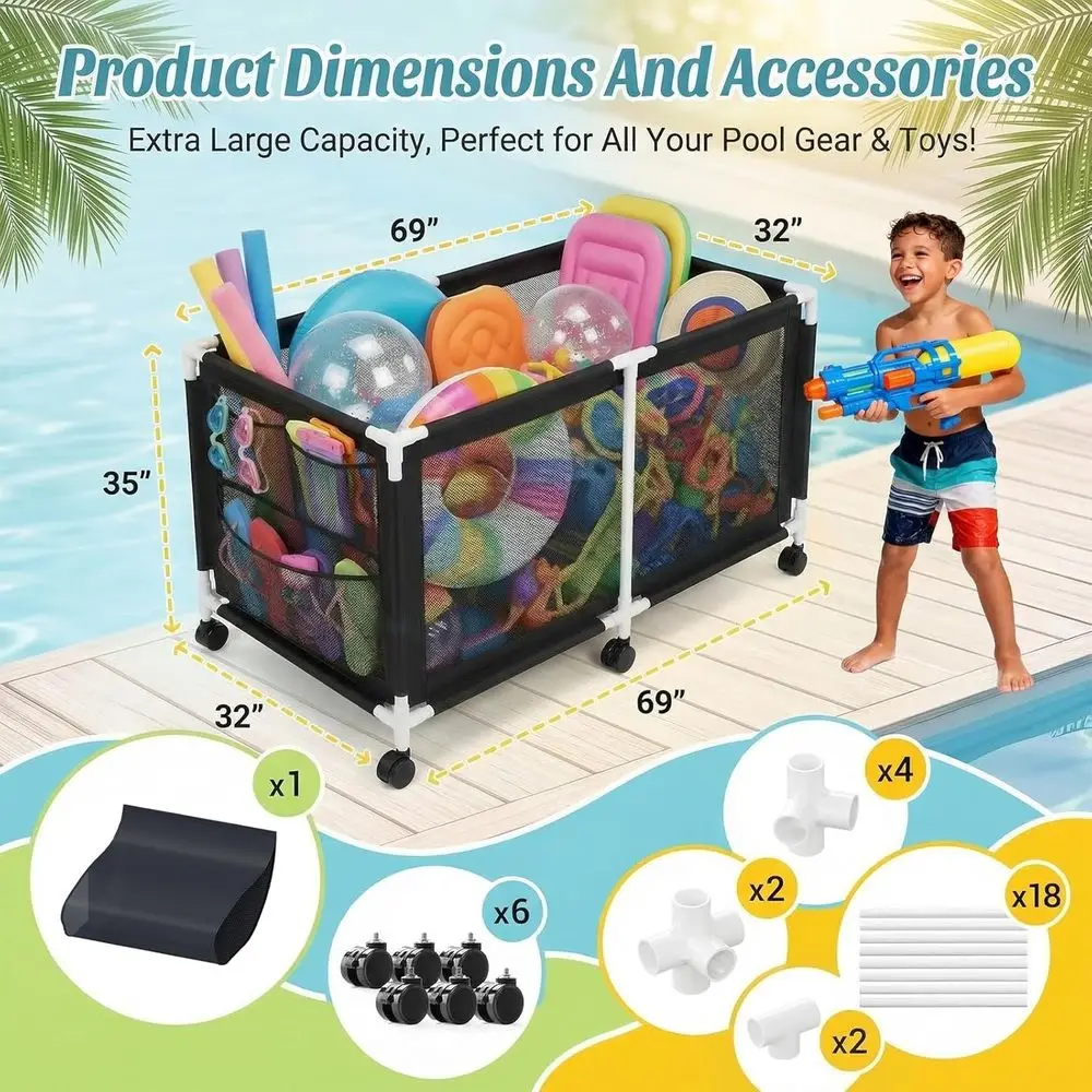 280 Gallon 69 XXL Extra Large Swimming Pool Float Storage Bin, Pool Noodles Holder, Toys, Floats, Balls, and Floats Equipment Me