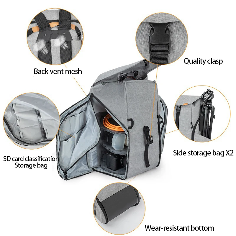 Photography Large Capacity Camera Waterproof Shockproof Backpack Nylon Men Women Travel Bag Fit 15inch Laptop DSLR Casual Case