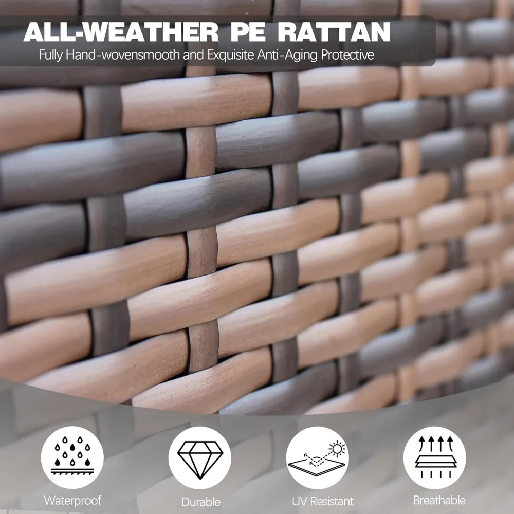 مجموعة أثاث مقطعي للفناء الخارجي مع مسندين: أريكة خوص مكونة من 5 قطع لمحادثات الحديقة #6