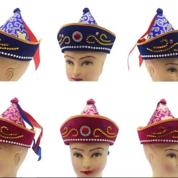 Chapeaux mongols avec ruban pour femmes, hommes et enfants, casquettes de spectacle sur scène de Festival, couvre-chef traditionnel rouge, chapeau de Cosplay