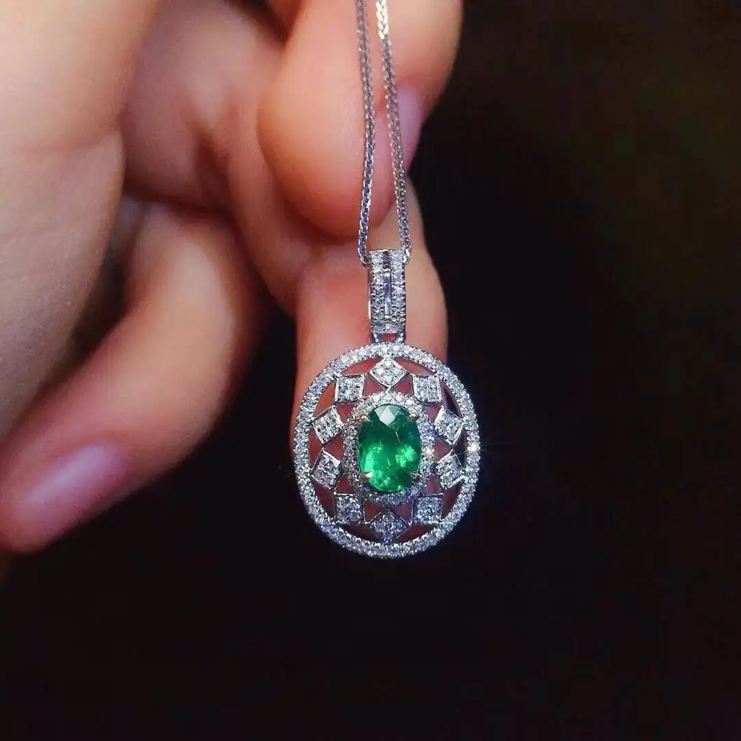 KJJEAXCMY New Jewelry Natural Women's Emerald Pendant 925 silver inlay Colorful and splendid Crystal pure fire flash explosion