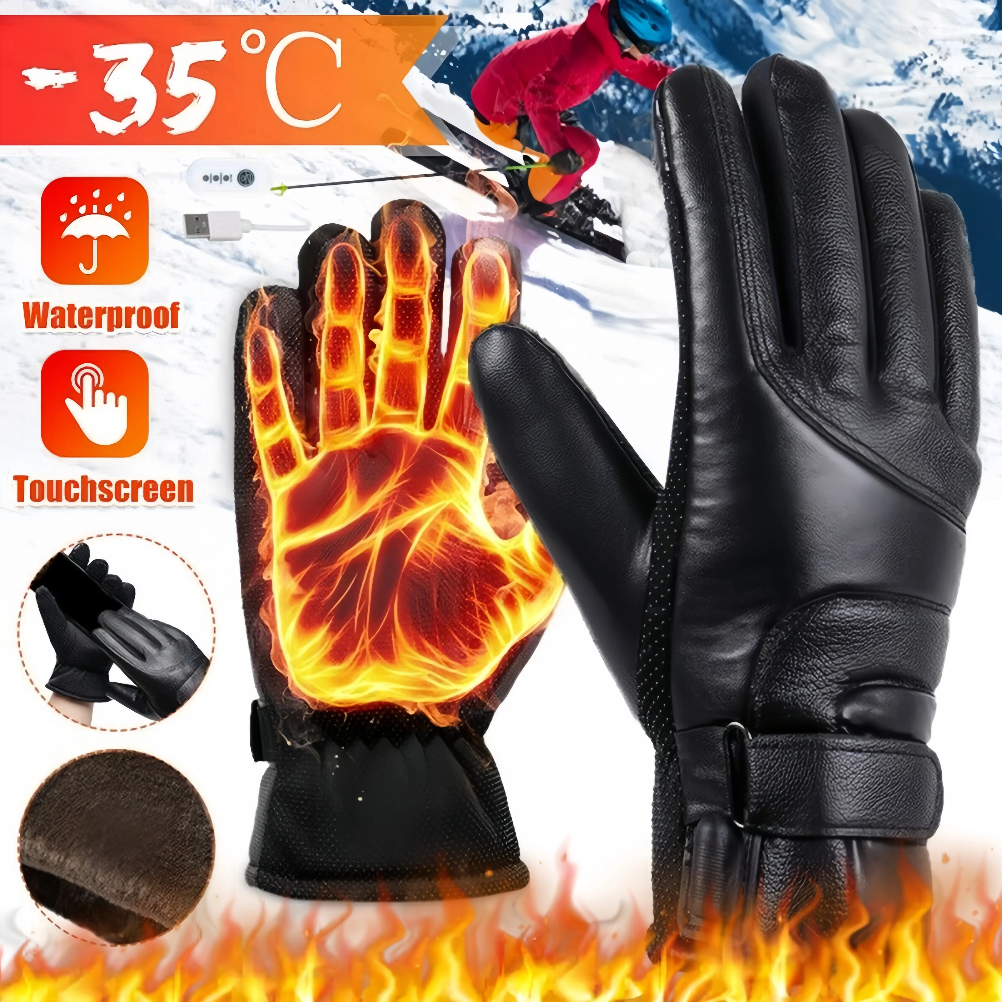 Usb aquecido luvas de mão mais quente luvas térmicas elétricas à prova dwaterproof água snowboard ciclismo motocicleta bicicleta esqui ao ar livre luvas de inverno