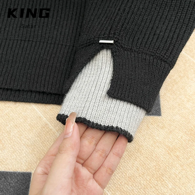 秋冬万能シンプルアーティスティック和風長袖ニットファッション原宿フェイクツーピースハーフハイカラートレンドブランド