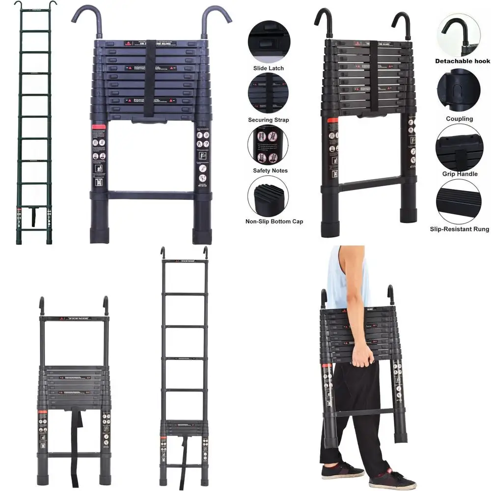 سلم تصغير من الألومنيوم - سلم تمديد قابل للطي بطول 10.5 أقدام للاستخدام المنزلي، DIY، واستخدام RV، EN131 معتمد مع أمان قابل للفصل #1