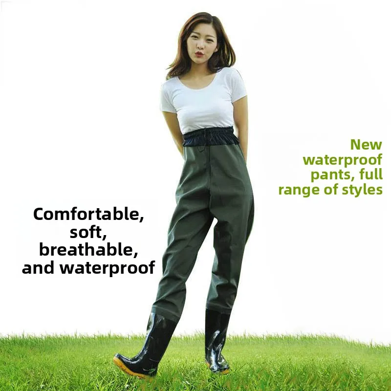 men's-waterproof-overall-rain-pants-and-boots-fishing-gear-half-body-pvc-material-stream-descending-seafood-gathering