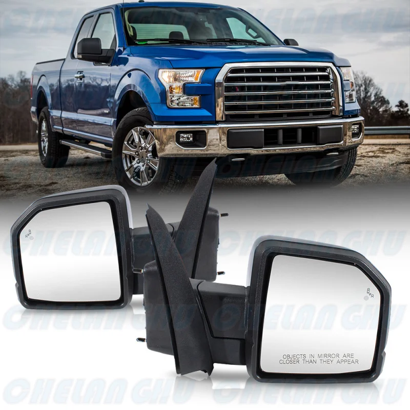 For Ford F150 2015 2016 2017 2018 2019 2020 1 Pair 16 Pins Black Painted Puddle Lamp Blind Spot Power Fold Mirror Assembly