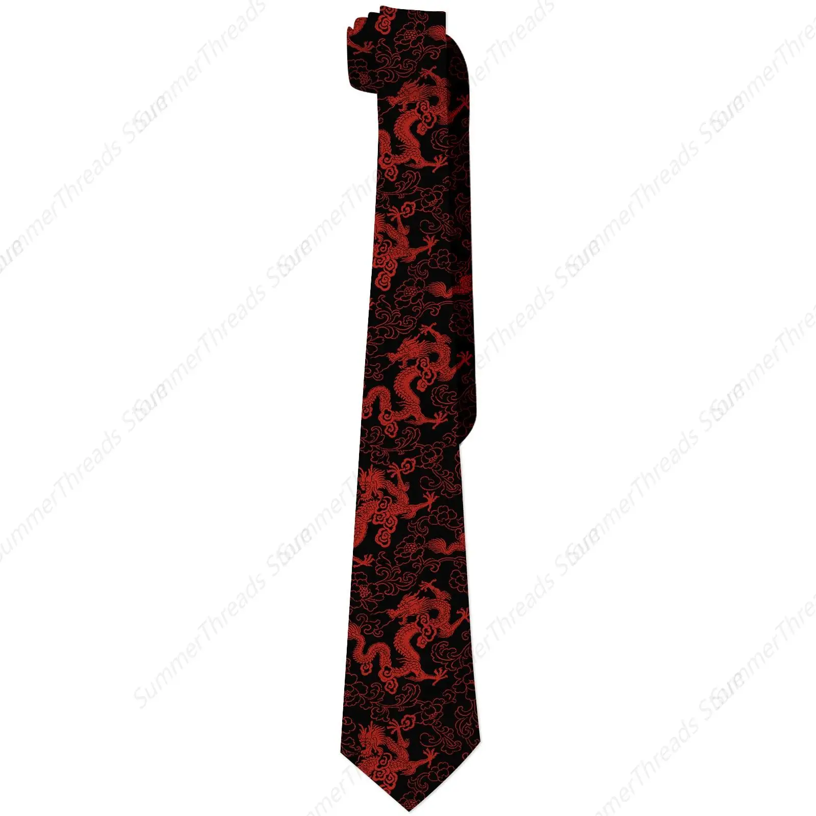 Chinese Dragons Tie, Oriental Mythic Red Dragon Novelty Ties for Holiday Party Wedding Groomsmen, Gifts for Men Boys Teens