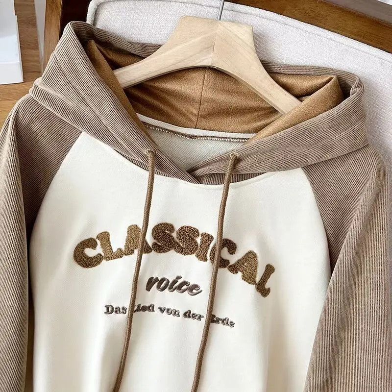 Women's Loose Fit Long Sve Hoodie Jaet Spring 2025 Color Blo oulder Insert Design Versatile Outerwear Casual Sle