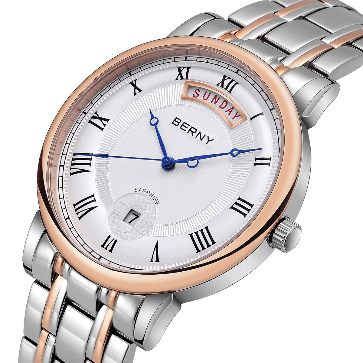 BERNY Herren Quarzuhr Miyota VJ55 Top-Qualität Luxusmarke Day Top Edelstahl Armbanduhr Saphir Wasserdichte Uhr für Männer