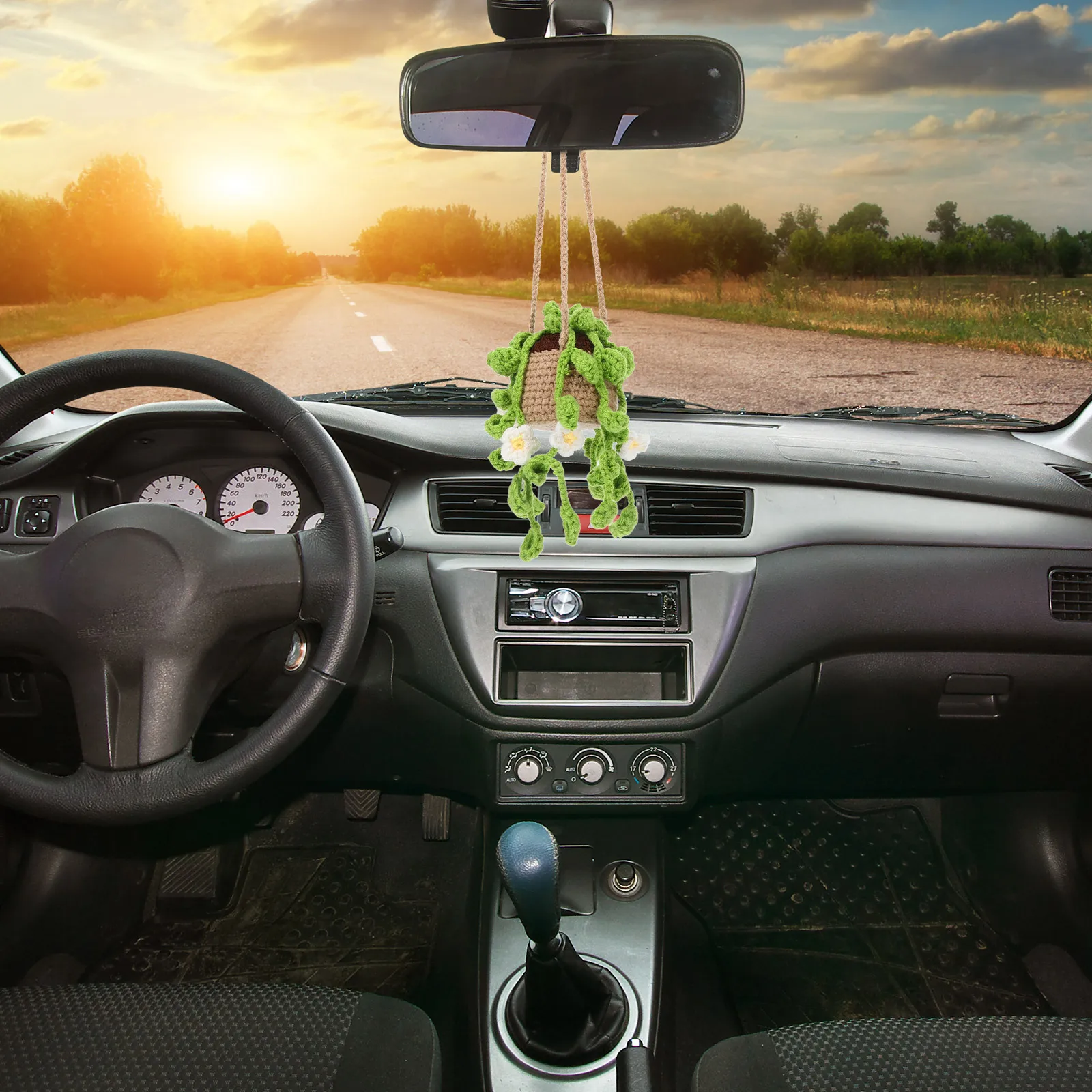 

Crochet Car Mirror Hanging Decoration Plant Rearview Mirror Accessory Car Interior Charm Crochet Accessories