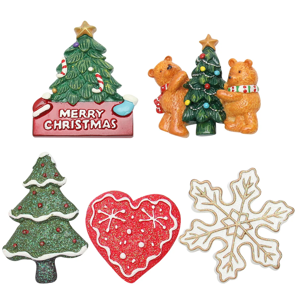 

5Pcs Refrigerator Decoration Resin Ornaments Classic Christmas Pattern Lovely DIY Craft Materials Jewelry Pendants