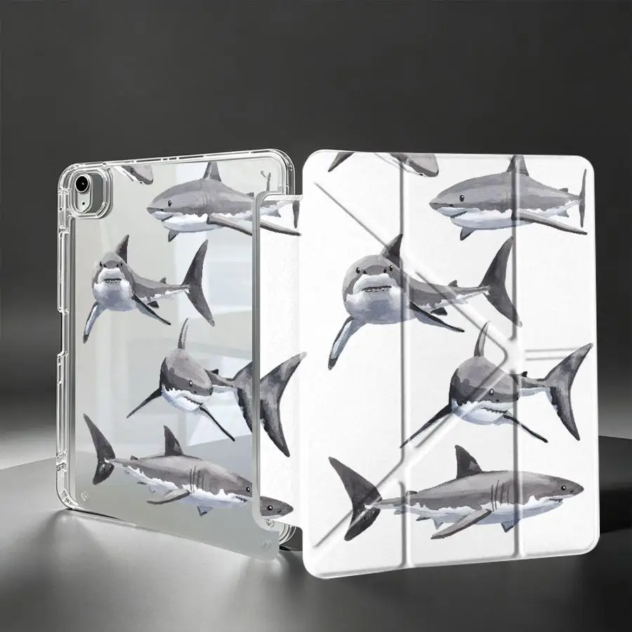 Cartoon Sharks Tablet Case For Samsung Galaxy Tab S10 Lite A11 A9 Plus S9 Plus S7 FE S8 A8 With Pen Slot Cover