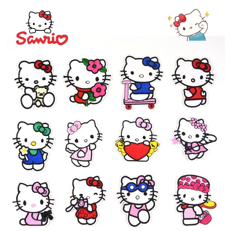 

Sanrio Hello Kitty, пришить детскую одежду, железные вышитые нашивки, плавкая нашивка для толстовок, курток, аксессуар, кавайный декор