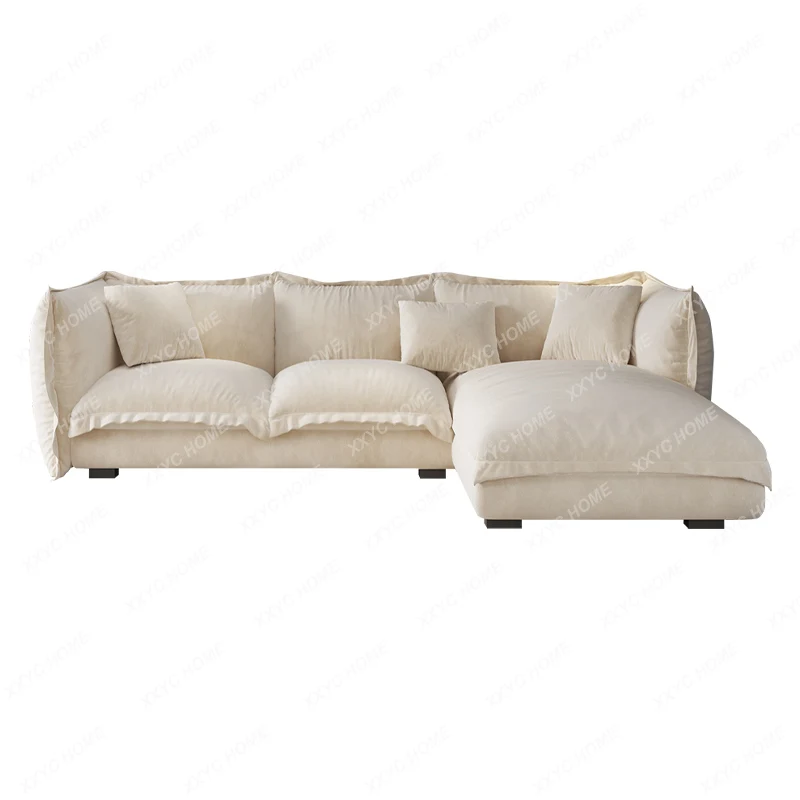 New Chaise Corner Living Room Home Cream Style Cat's Paw Milk Fiber Fabric Small Apartment Sofa