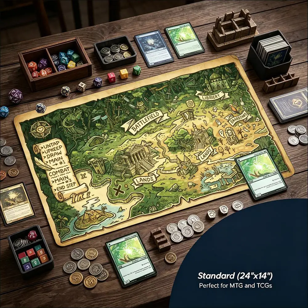 Retro Parchment Map Gaming Playmat Classic Fantasy Art Desk Mat Non‑Slip Rubber Stitched Edge Pad For PC Gaming Enthusiasts