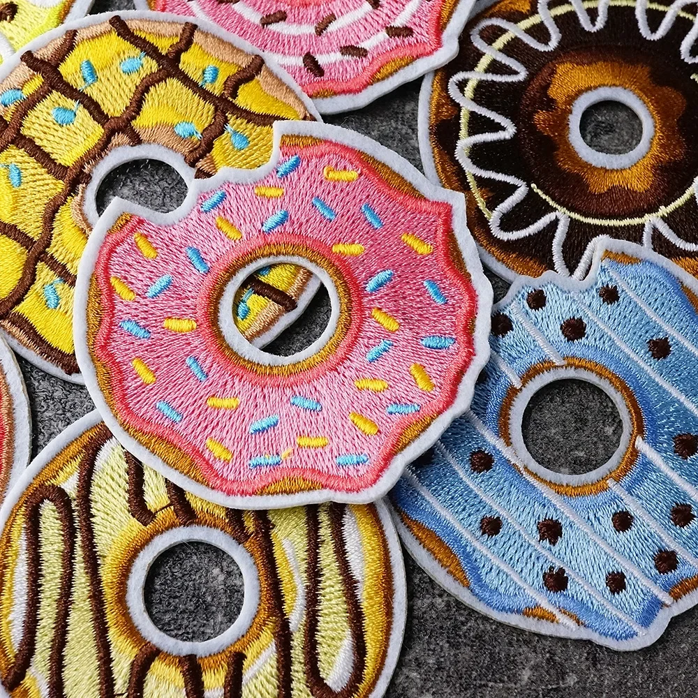 Doughnut Patches Embroidery Applique Clothes Sewing Supplies Decorative Iron on Badges Patch Pink  Blue Green