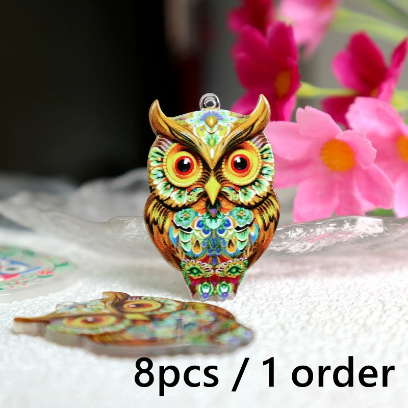 8pcs Cartoon Colorful Owl Double-sided Acrylic Pendant Bohemian Creative Charm DIY Necklace Bracelet Earring Keychain Bag Dangle - Image 4