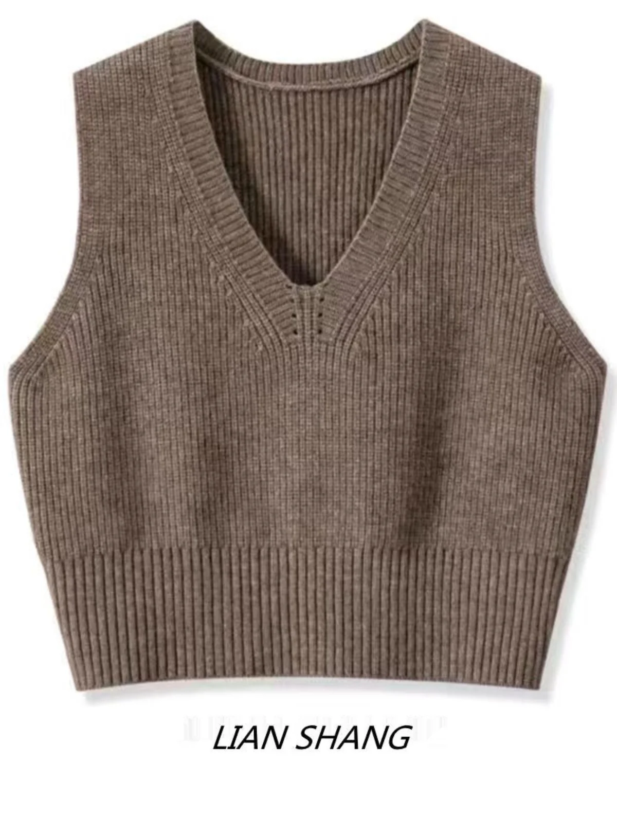 Short V-Neck Pure Color Women's Knitted Vest Spring Autumn Versatile Base Layer European Style Warmth Outerwear