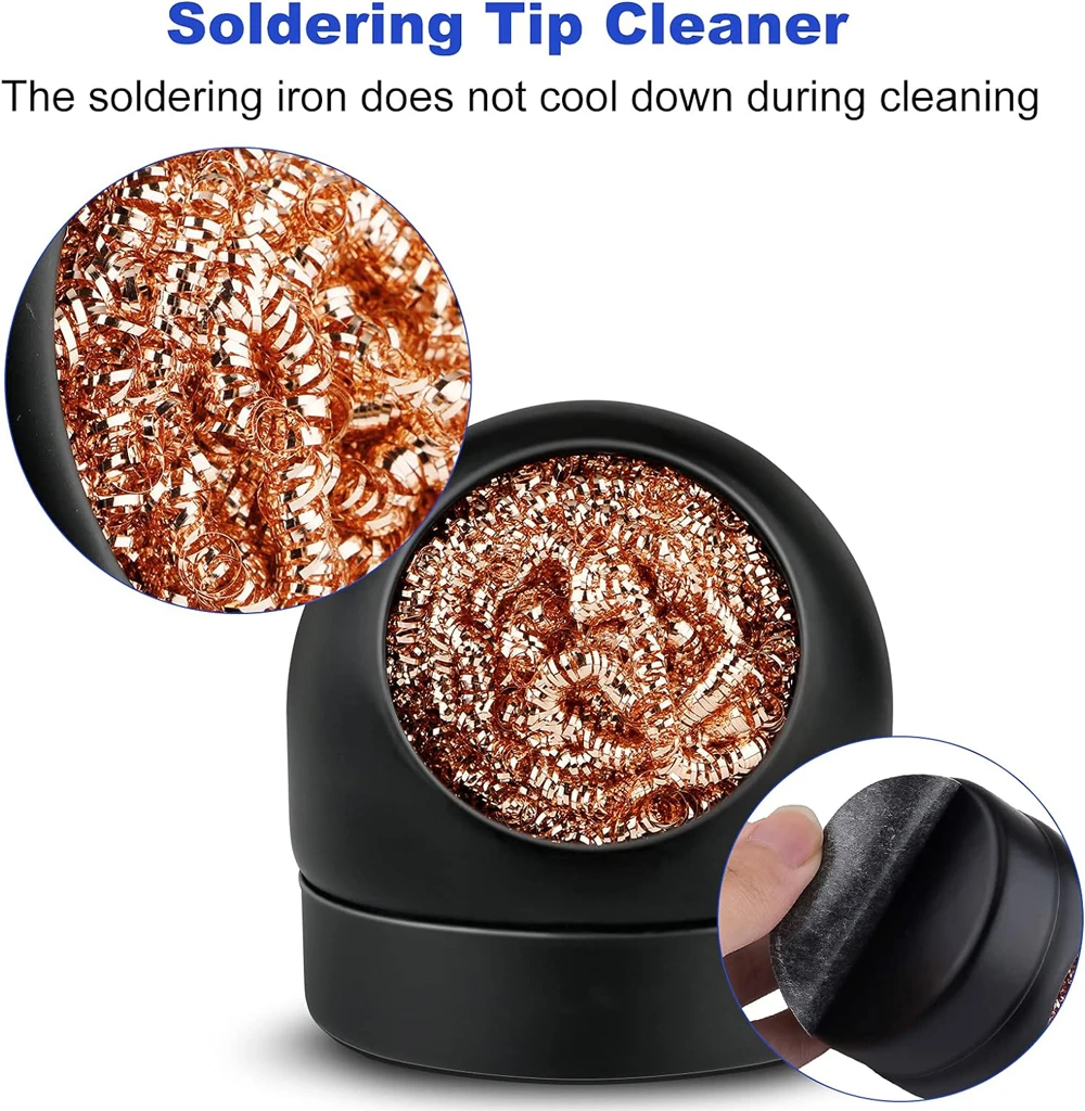 Welding Soldering Iron Tip Cleaner, Solder Tip with Cleaning Brass wire sponge, W/Stand Set Holder Black, No Water Needed