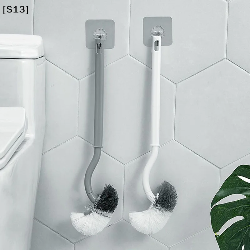 S-shaped Wall Mounted Toilet Brush, Long Handle Soft Bristles Bathroom Cleaning Tool[S13]