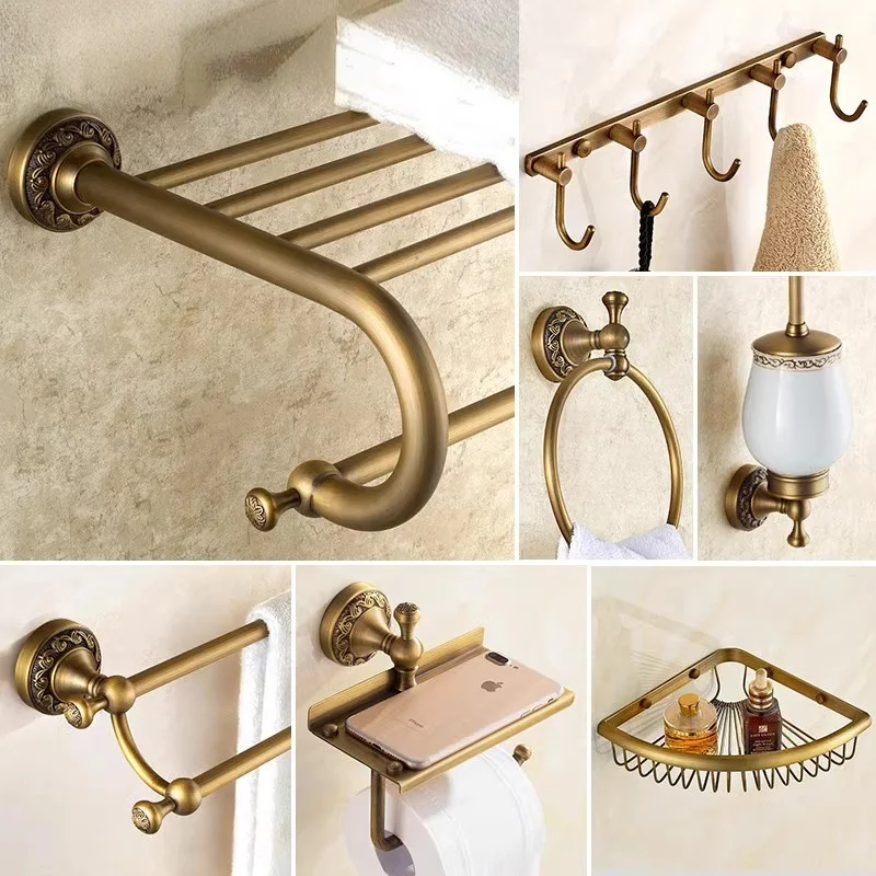 

Brass Toilet Brush Holder Bathroom Shelf Antique Paper Holder Towel Bar Soap Holder Towel Rack Towel Hook Bathroom Hardware
