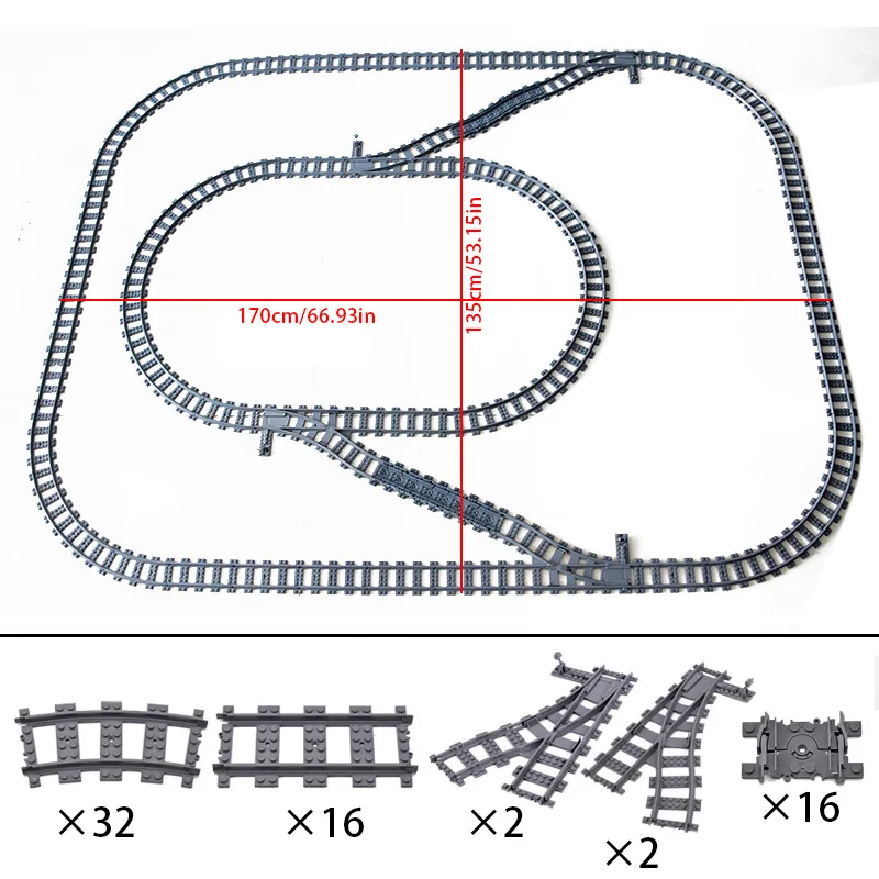 MOC Compatibel met LEGO Treinspoor Combinatie Scène Bouwstenen DIY Cross Track Spoorweg Flexibele Bakstenen Speelgoed Treinwagon