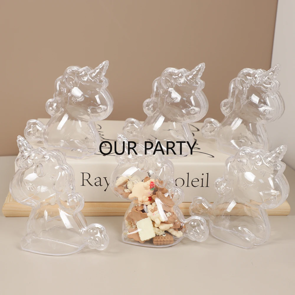 6Pcs Plastic Unicorn Shape Candy Boxes Transparent Gift Packing Box for Kids Unicorn Theme Birthday Baby Shower Party Decoration