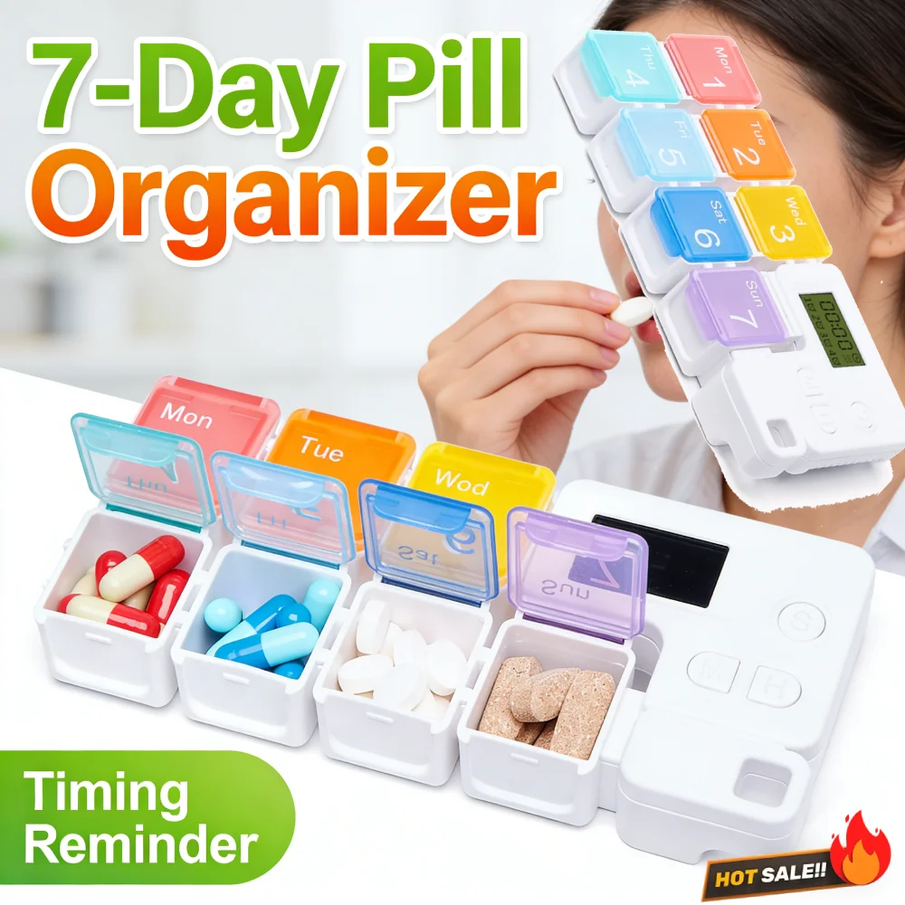 Drug Storage Alarm Box Weekly Pills Drug Container Electronic Medicine Timing Alarm Box Reminder Week Smart Pill Case