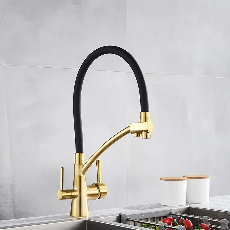 

Golden Kitchen Sink Faucet Pure Water Pull-down 360 Rotation Mixer Hot Cold Purification faucet