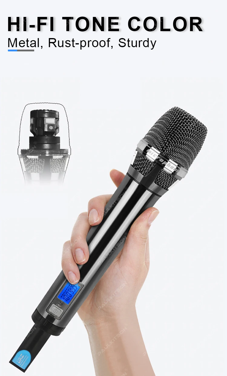 Paulkitson MK-1000 True Diversity Drahtloses Mikrofonsystem 640-690MHz Dual-Handmikrofon UHF Stabiles Signal für Karaoke Live – Detail 8