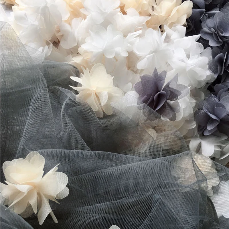 20Pcs Flower Chiffon Cluster Flowers For Wedding Dress Bridal Fabric Lace Trim Fabric DIY 5.5CM Wide