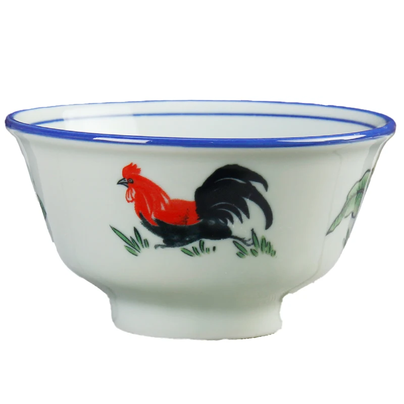 Blue And White Porcelain Chicken Bowl Vintage Rice Bowl