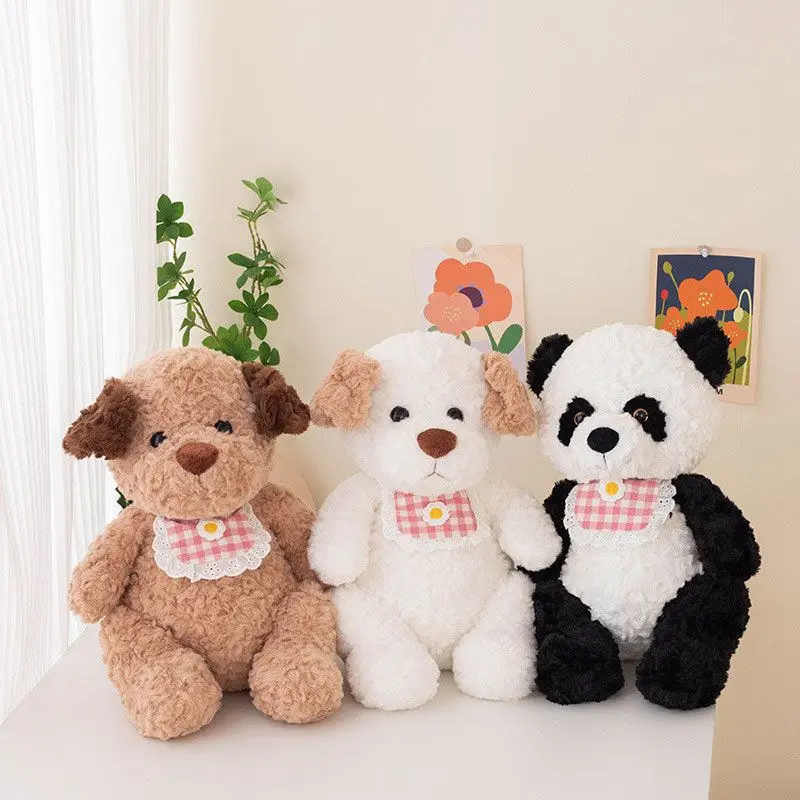 Almohada de peluche de perro panda, muñeca de perro simulada, almohada de panda, regalo de cumpleaños para niña