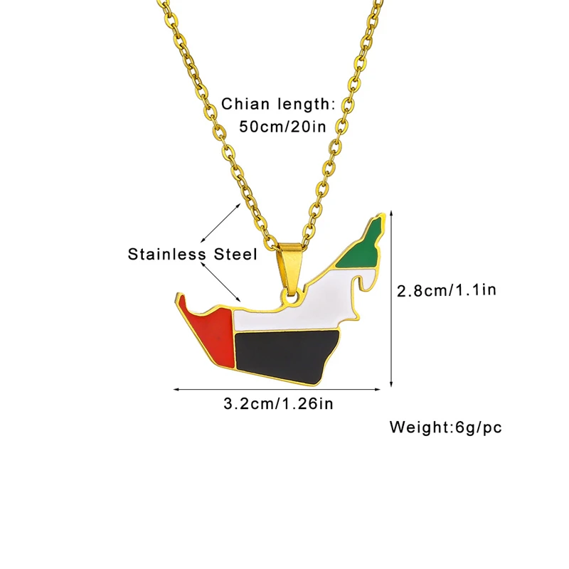 Fashion United Arab Emirates Map Flag Pendant Necklace For Women Men Charm Gold Silver Color Party Stainless Steel UAE Jewelry