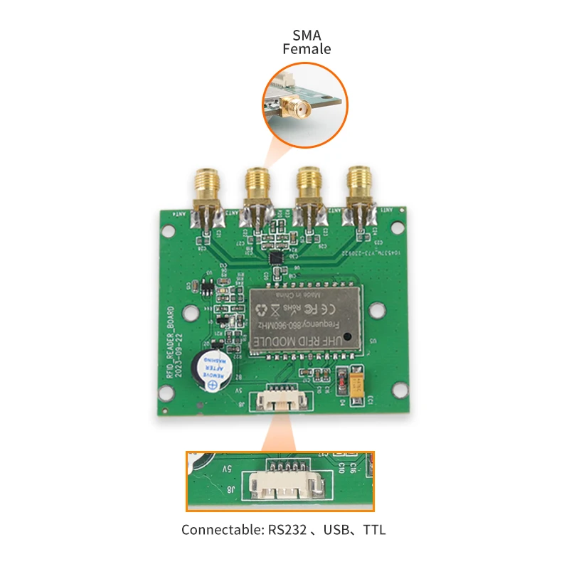 Lecteur RFID UHF 860 960mhz, module 4 ports d\'antenne, étiquette RFID, TTL uart, Android SDK pour contrôle d\'accès