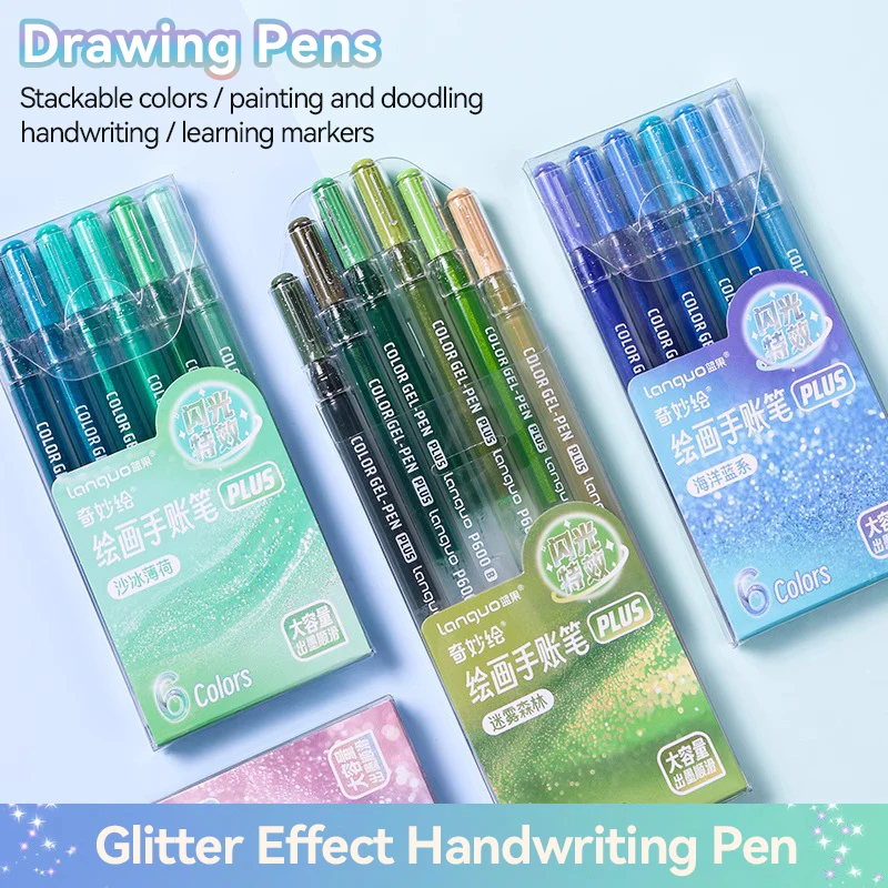 LANGUO 6/72 Colors Glitter Effects Gel Pens 1.0mm for Paper Cardstock Diary Drawing Marking Coloring DIY Neutral Pens Stationery