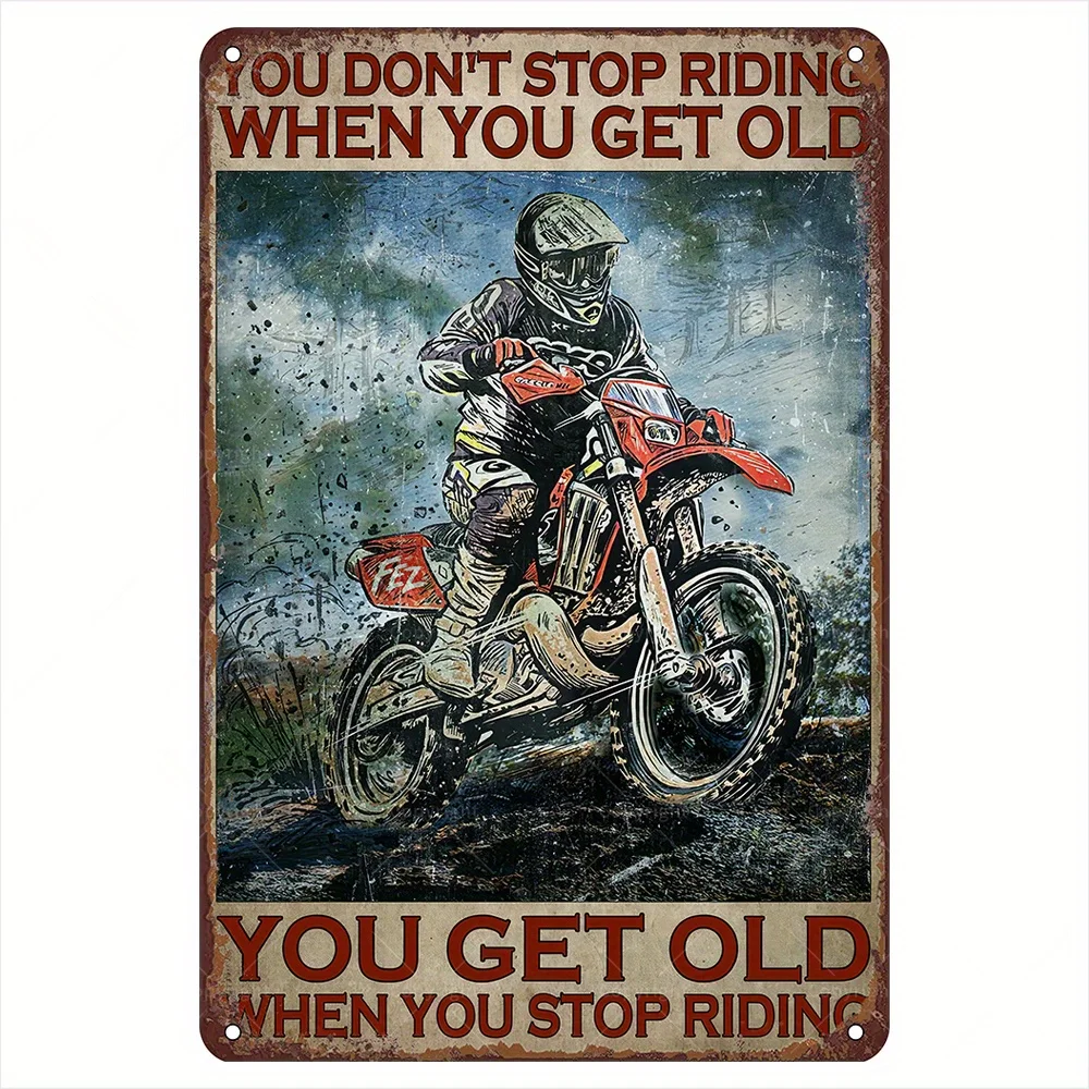 Vintage Motocross Metal Sign with Inspirational Quote - Rustic Wall Art for Man Cave or Garage, Pre-Drilled Easy Hanging, Perfec
